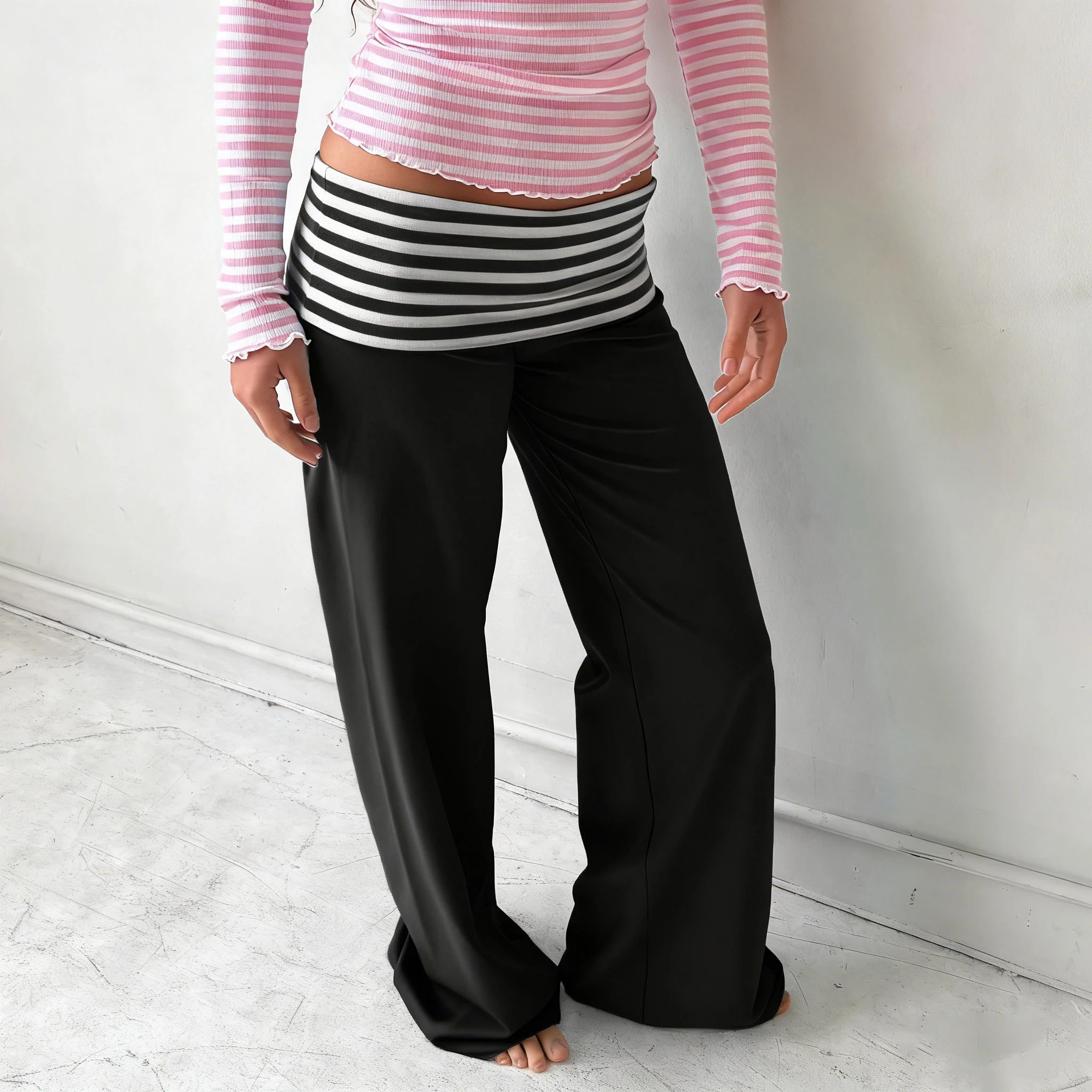 Pantalon large à revers pour femmes
