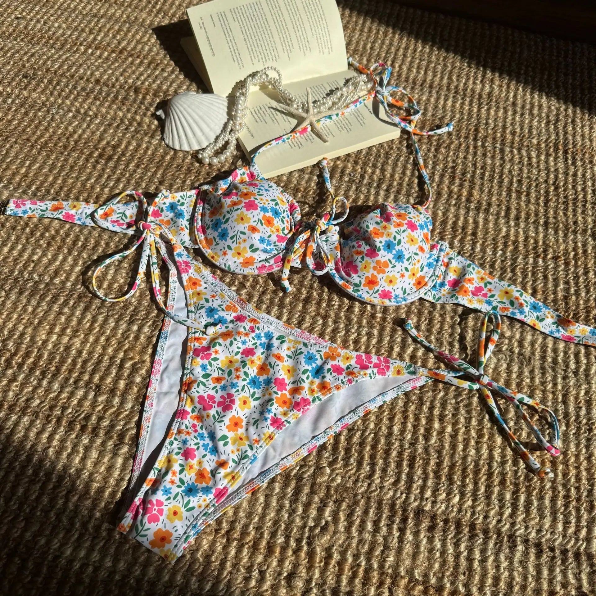 Maillot de bain deux pièces sexy à armatures et imprimé floral pour femmes