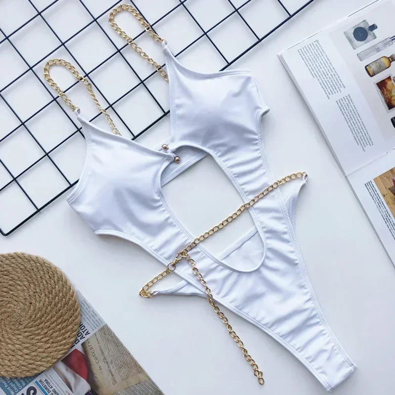 Maillot de bain une pièce, sexy, string, coupe haute pour femmes