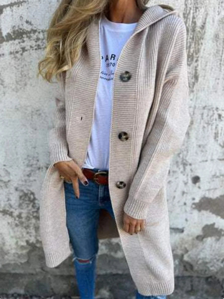 Cardigan long à poches et boutons pour femmes
