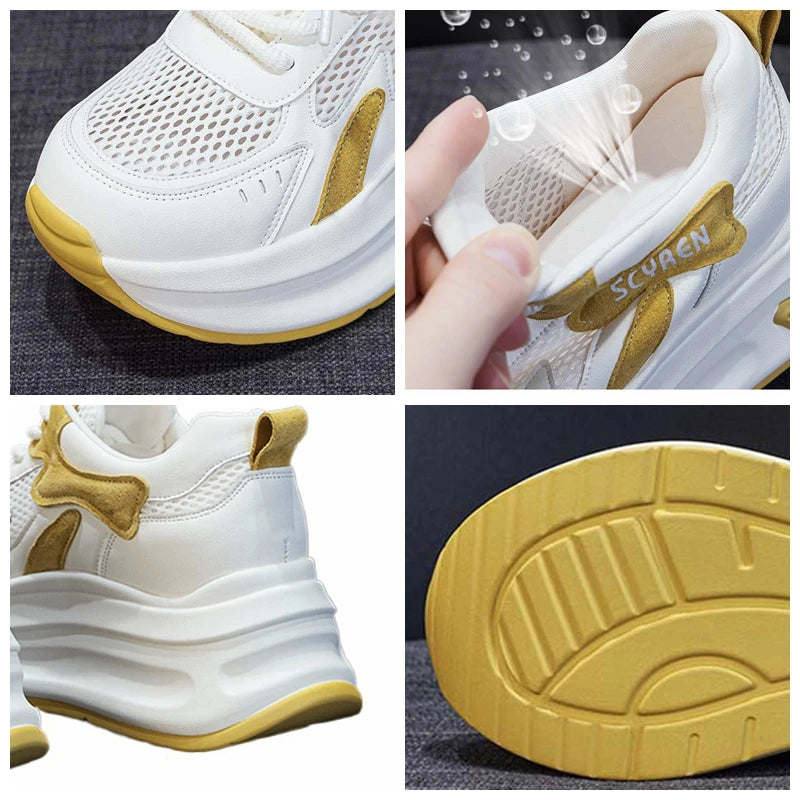 Basket en cuir plates compensées pour femmes