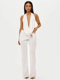 Ensemble pantalon long et haut court dos nu à col V pour femmes