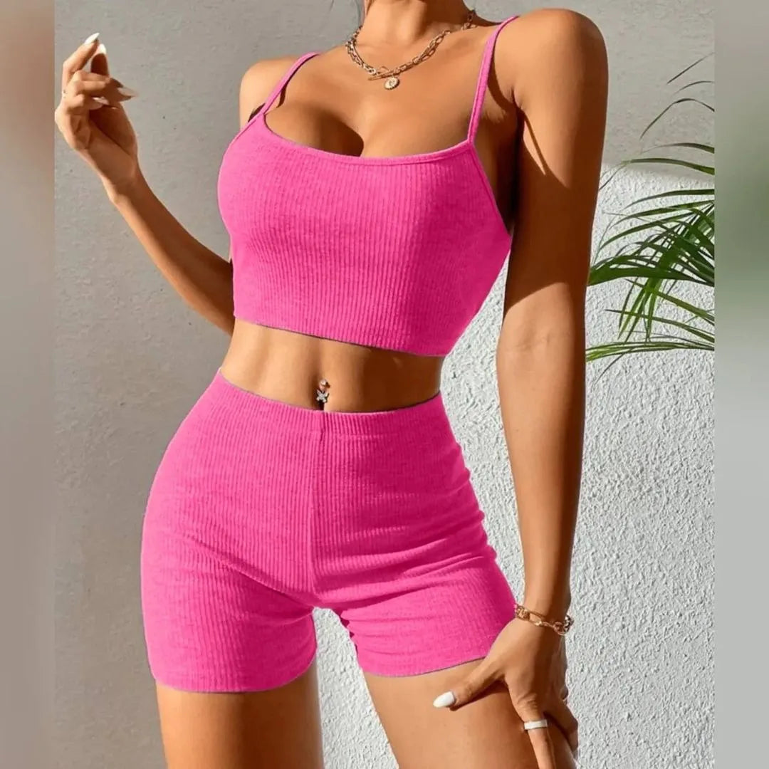 Ensembles deux pièces avec short slim décontracté mince pour femmes