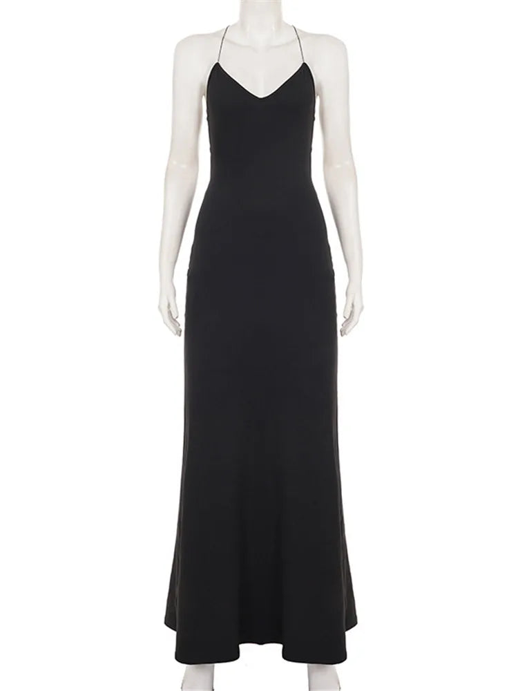 Robe longue femme dos nu à fines bretelles