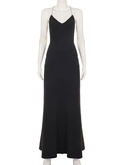 Robe longue femme dos nu à fines bretelles
