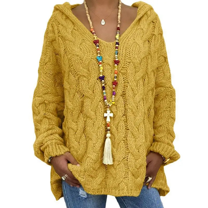 Pull torsadé tricoté de couleur pure pour femmes