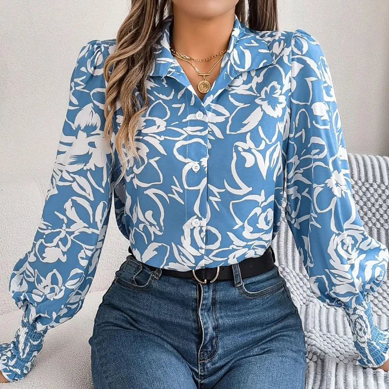 Chemisier Fleuri Femme – Col à Revers Élégant