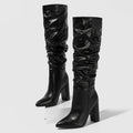 Bottes plissées à talons hauts et épais pour femmes