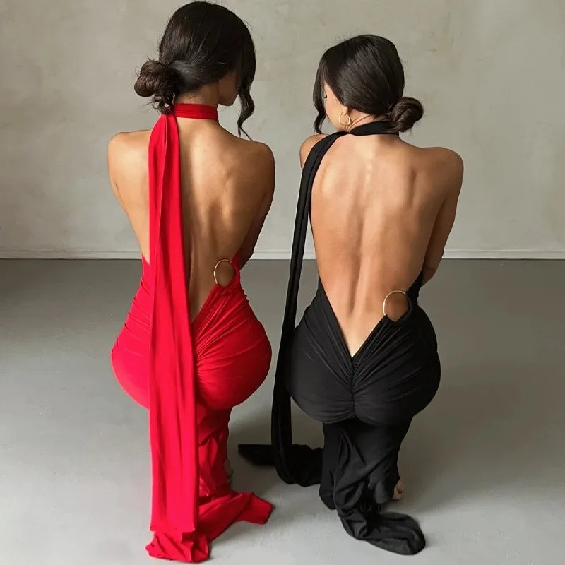 Robe longue sexy asymétrique à épaule unique pour femmes