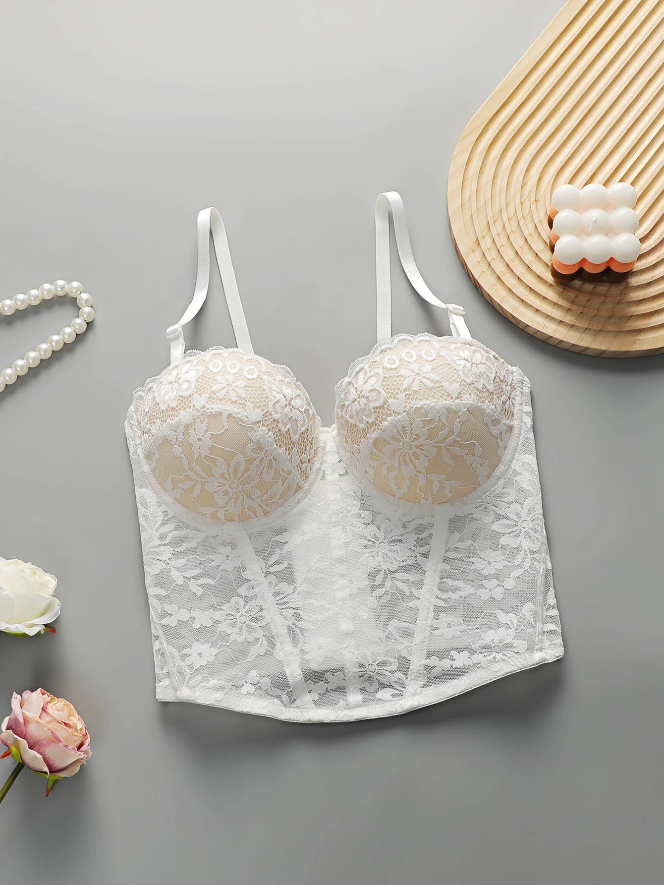 Soutien-gorge sexy en dentelle arête de poisson brodé pour femmes