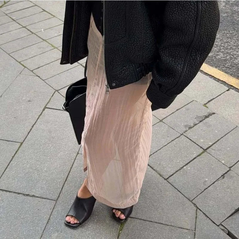 Ensembles jupe rose sexy transparente et haut de gamme pour femmes