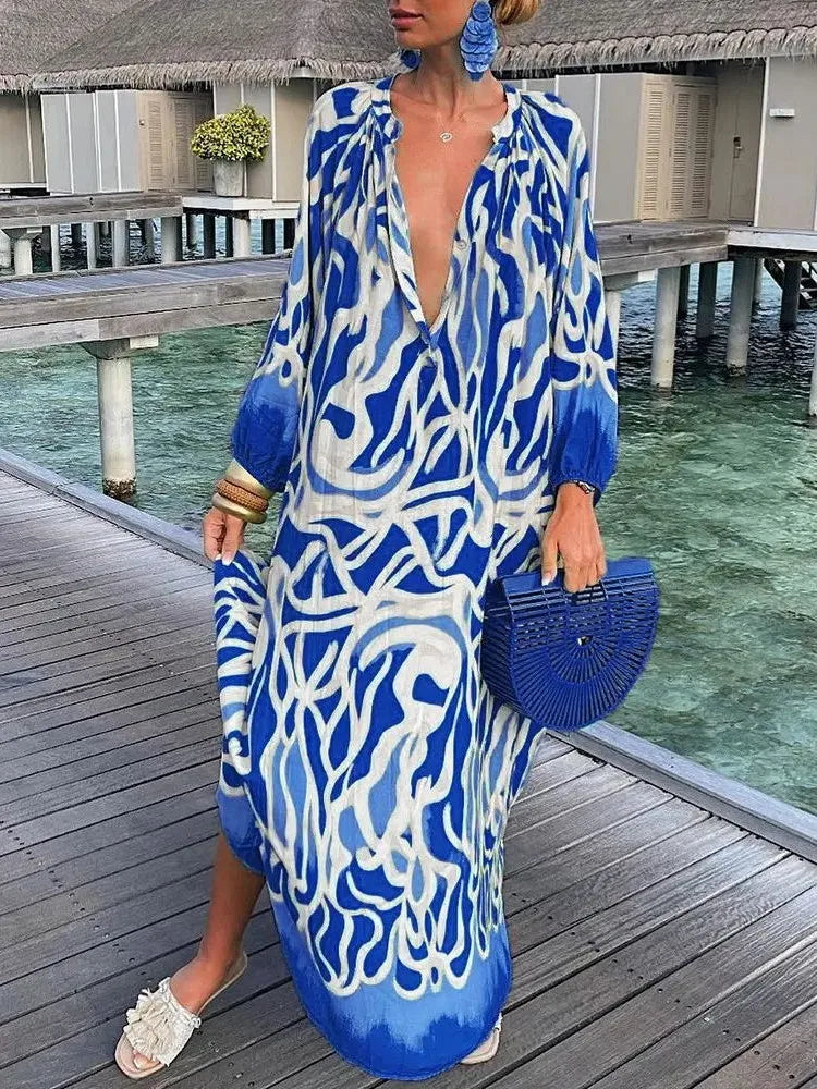 Robe longue imprimée à manches longues pour femmes