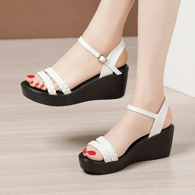 Sandales à bout ouvert pour femmes talon chaussures d'été femme talon compensé femme plate-forme
