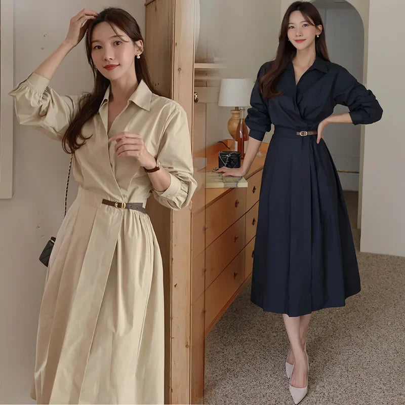 Robe élégante à manches longues et col en V pour femmes