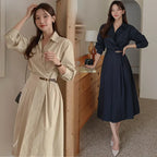 Robe élégante à manches longues et col en V pour femmes