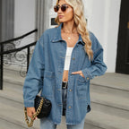 Veste en jean oversize à simple boutonnage pour femmes