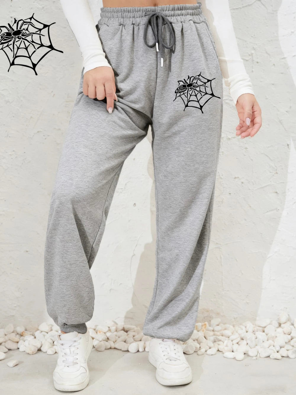 Pantalon de jogging imprimé araignées et toiles d'araignée pour femmes