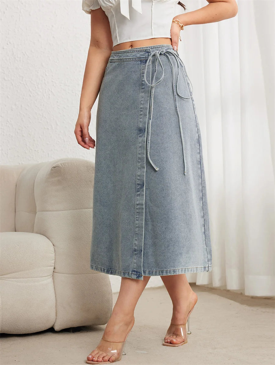 Jupe portefeuille vintage trapèze en jean pour femmes