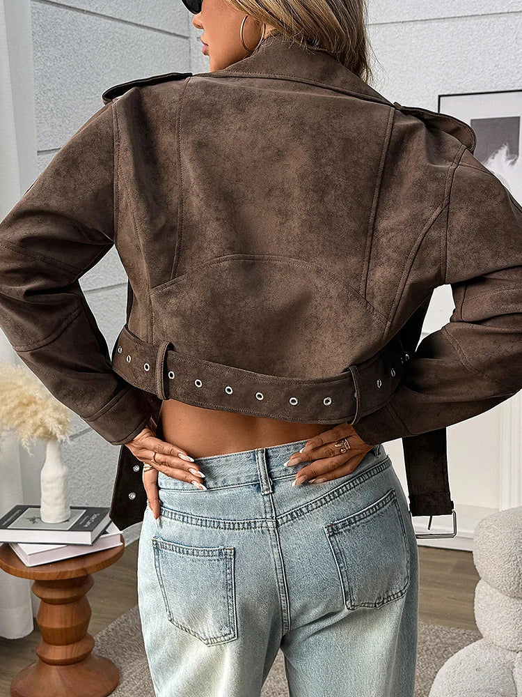 Veste vintage ample en similicuir pour femmes