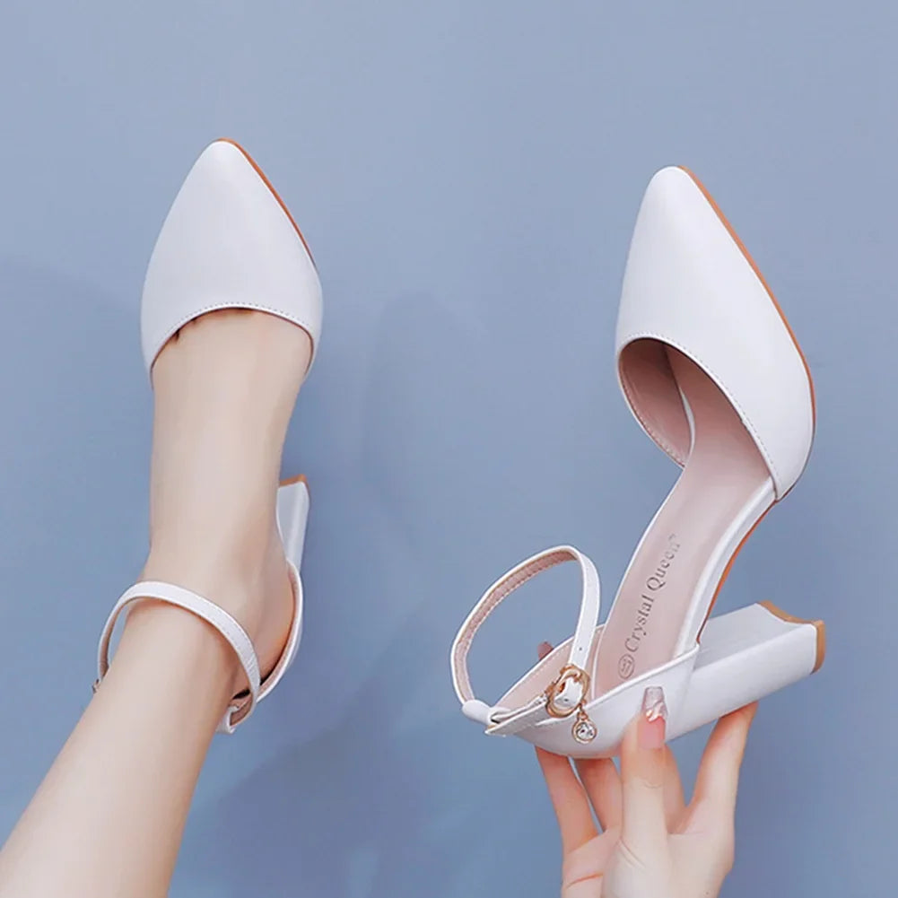 Sandales pointues en cuir talons pour femmes