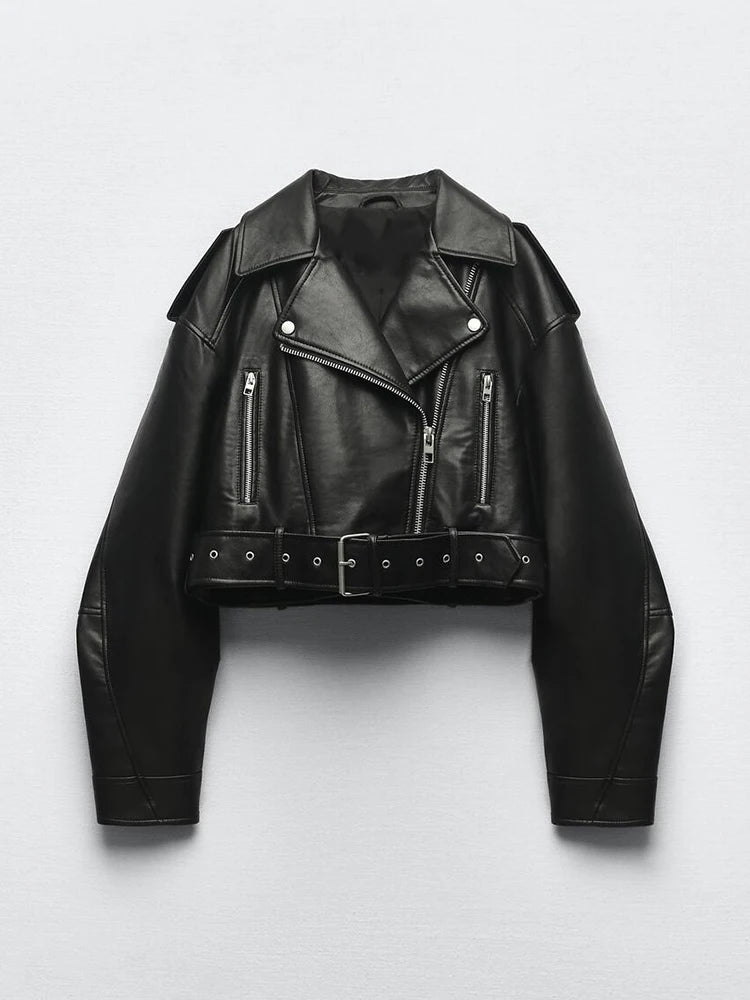 Veste courte en similicuir PU pour femmes