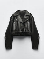 Veste courte en similicuir PU pour femmes