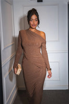 Robe longue sexy à manches longues et paillettes pour femmes