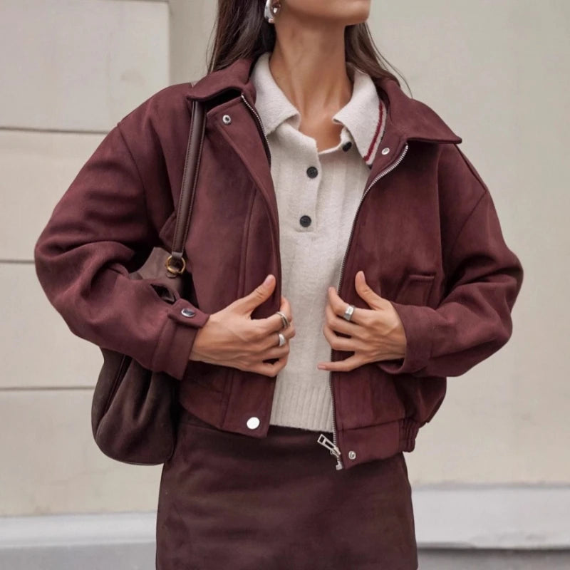 Manteau rétro en daim pour femmes