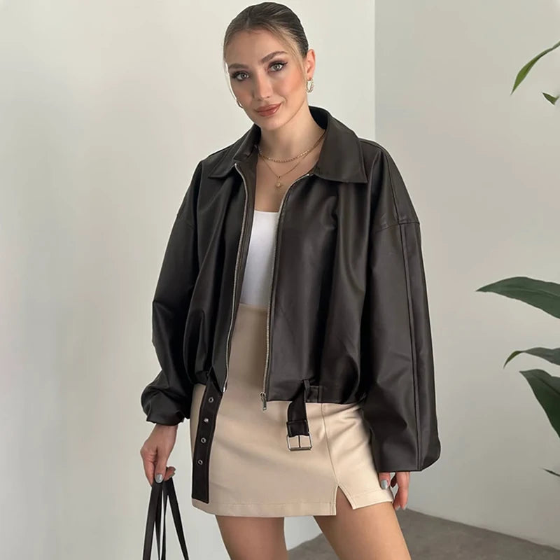 Veste en faux cuir pour femmes