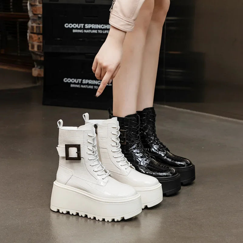 Bottines en cuir véritable pour femmes