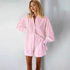 Ensemble deux pièces short ample et chemise élégante à manches longues pour femmes,