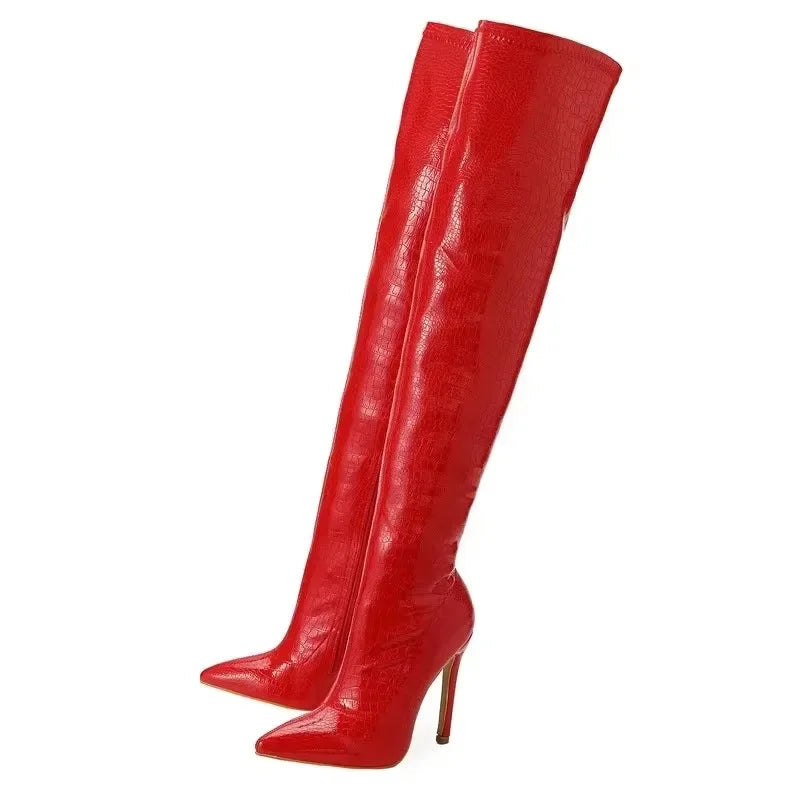 Botte en cuir verni bout pointu pour femmes