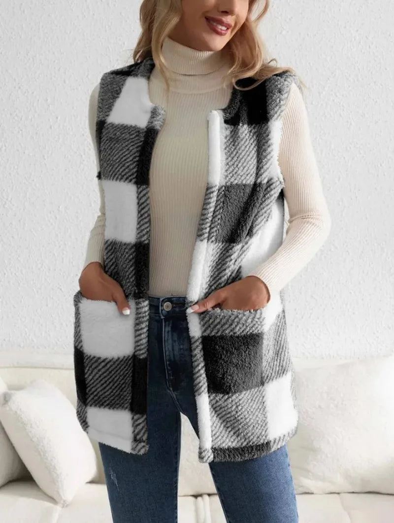 Gilets sans manches à carreaux amples pour femmes