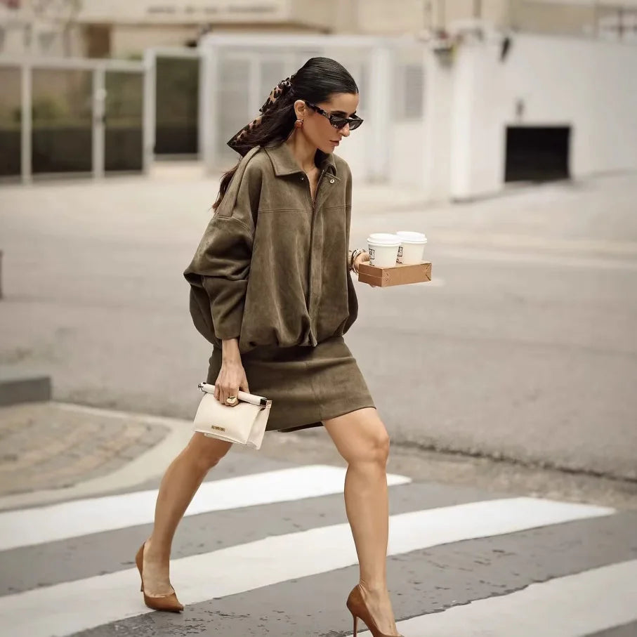 Blouson aviateur avec manches chauve-souris et fermeture éclair pour femmes