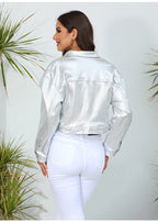 Veste en similicuir argenté pour femmes
