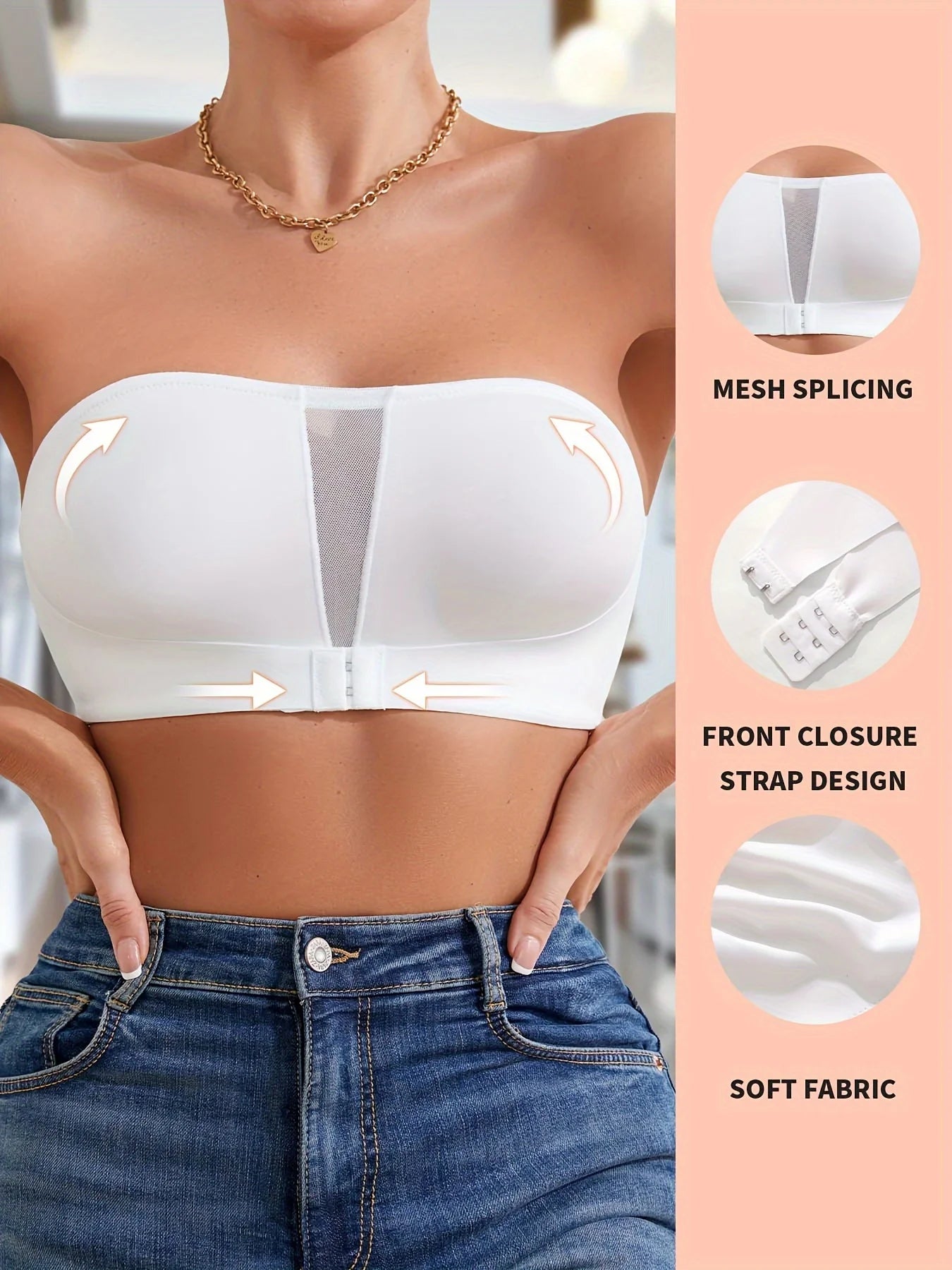 Soutien-gorge sans bretelles amovible rembourré pour femmes