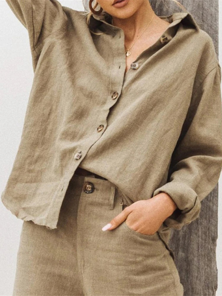 Chemise boutonnée à manches longues pour femmes