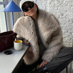 Manteau court en fausse fourrure de renard pour femmes