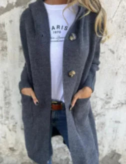 Cardigan long à poches et boutons pour femmes
