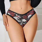 Culotte taille basse respirant en soie glacée garnie de dentelle pour femmes