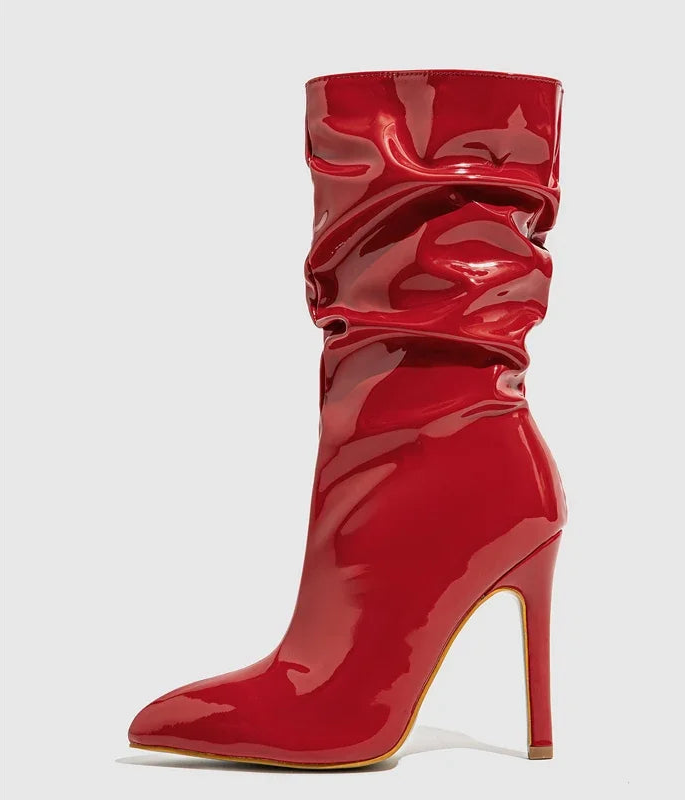 Bottines fines à talons hauts sexy en cuir verni pour femmes
