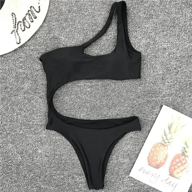 Maillot de bain une pièce à épaule dénudée, pour femmes