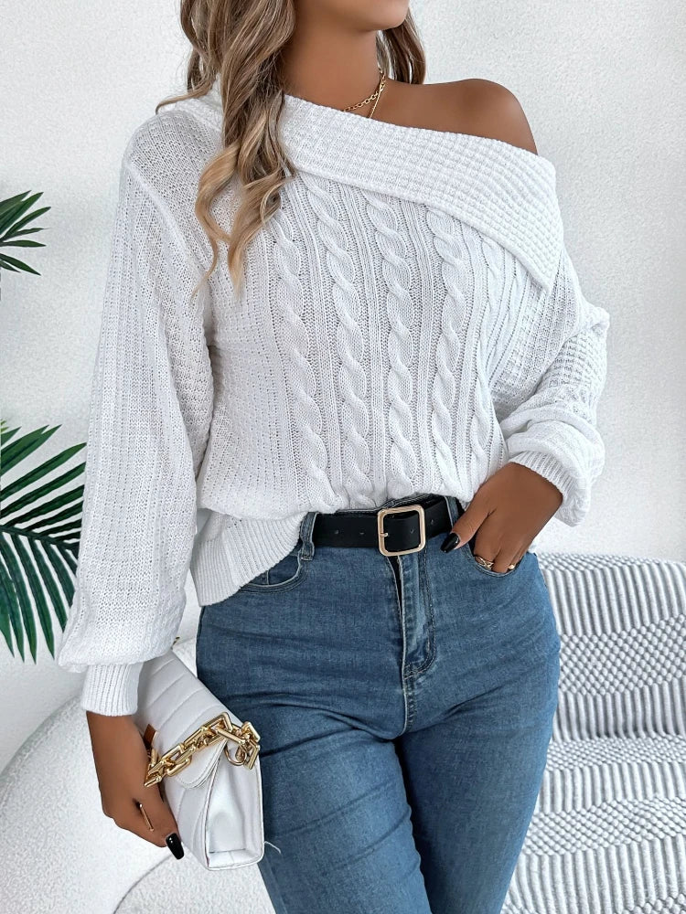 Pull Torsadé Femme – Épaules Dénudées Élégantes