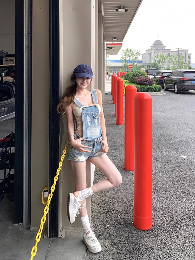 Ensemble deux pièces camisole + shorts en jean pour femmes