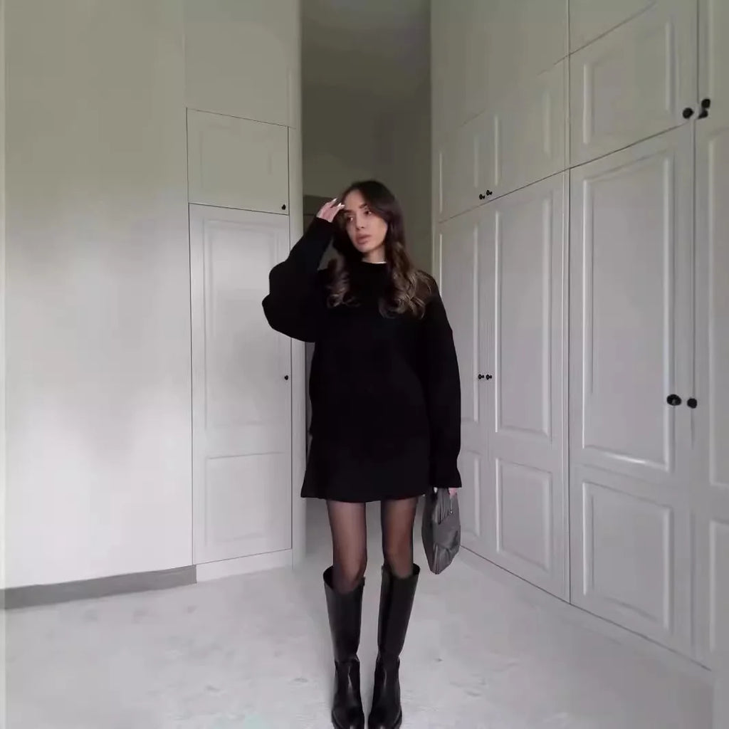 Ensemble deux pièces robe, jupe et pull en maille pour femmes