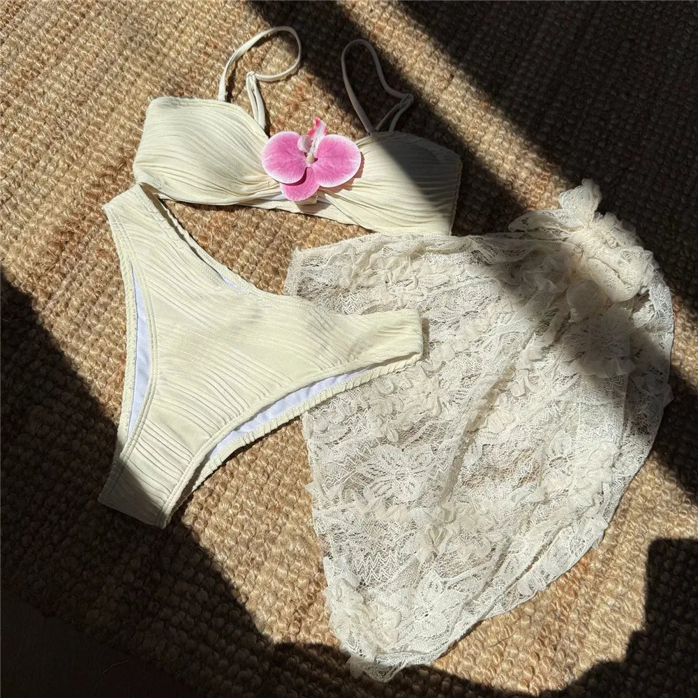 Ensembles maillot de bain 3 pièces avec dentelle pour femmes