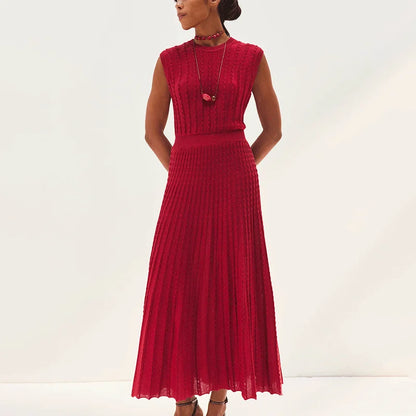Robe Longue Femme – Maille Unie et Plissée