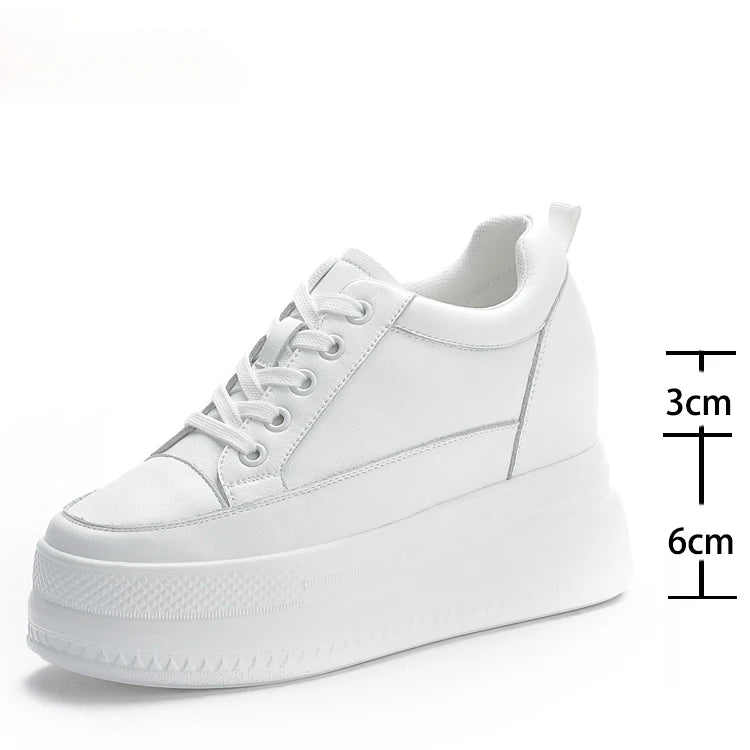 Baskets blanches à talons compensés 9cm pour femmes