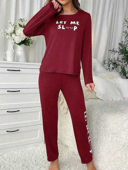 Pyjama Deux Pièces à Manches Longues avec Inscription