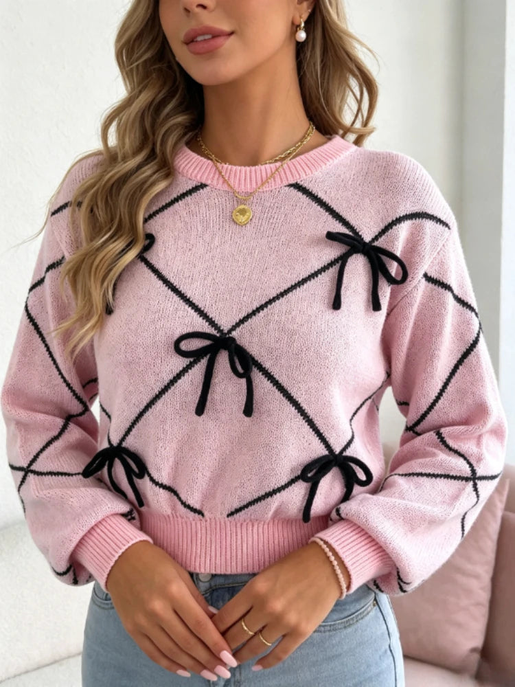 Pull Femme – Manches Lanterne et Nœud à la Taille